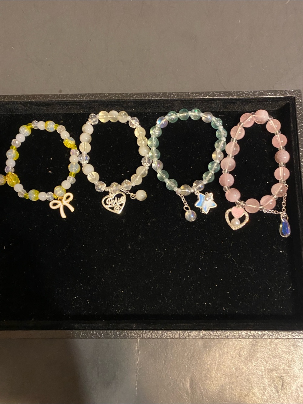 Assorted Beaded Charm Bracelet Set - Pink, Green, White, Yellow